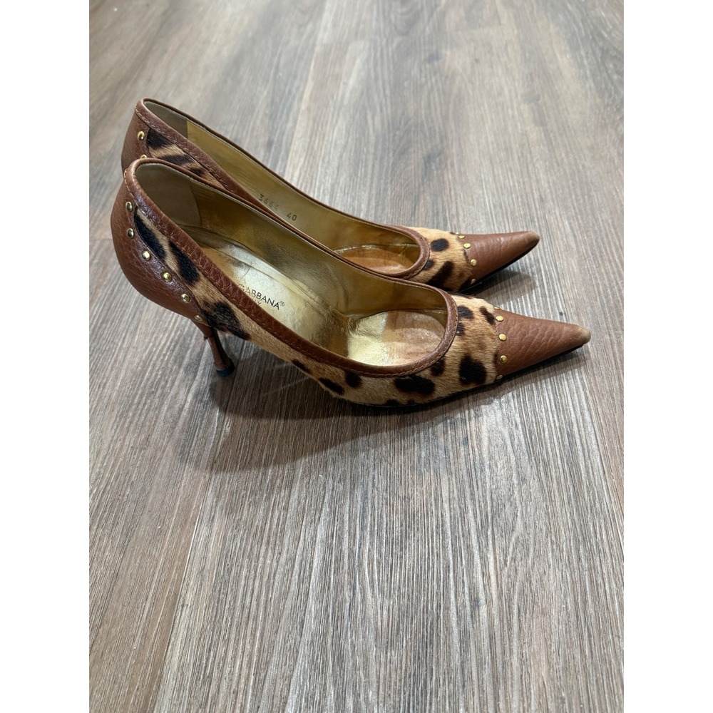 Dolce & Gabbana Leopard Pony Hair Studded Pointed Toe Pumps Brown Leather 40 - Picture 5 of 12